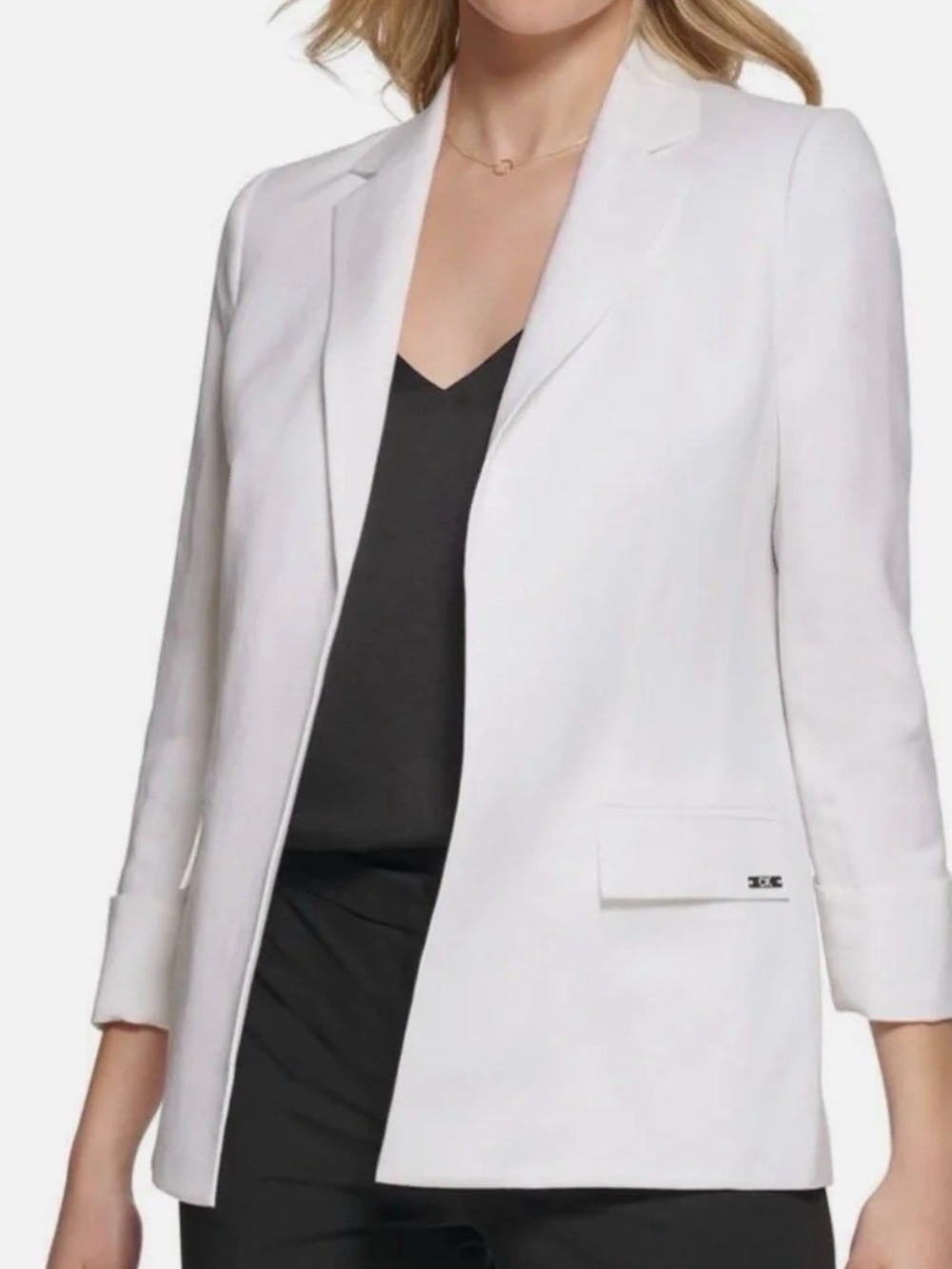 CALVIN KLEIN CASUAL COTTON BLEND WHITE BLAZER JCAKET SIZE 14 OPEN FRONT